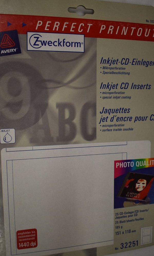 Avery Zweckform No. 32251 Inkjet-CD-Einleger 25 Blatt 151x118 mm