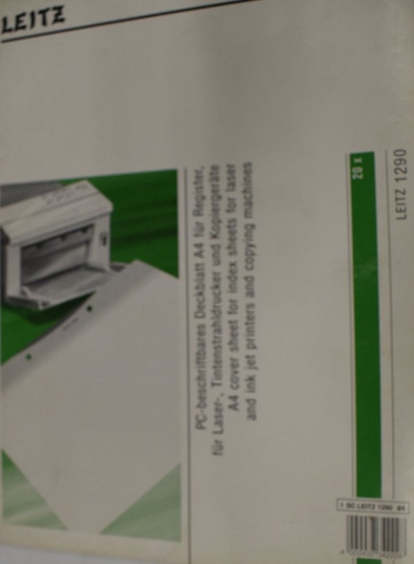 Leitz 1290 PC-beschriftbares Deckblatt A4 weiß für Register, Ordner 20 Stück