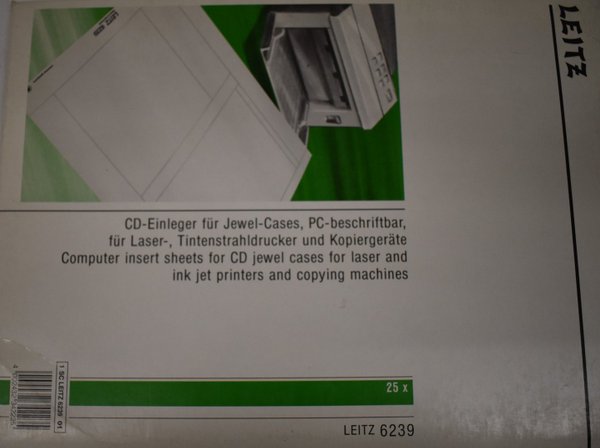 Leitz 6239 CD-Einleger für Jewel- Cases weiß, PC beschriftbar, 25 Stück