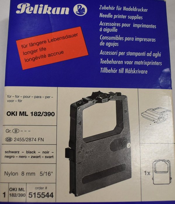 Pelikan Zubehör für Nadeldrucker 515544 Nylon Farbband schwarz 8mm für OKI ML 182/390